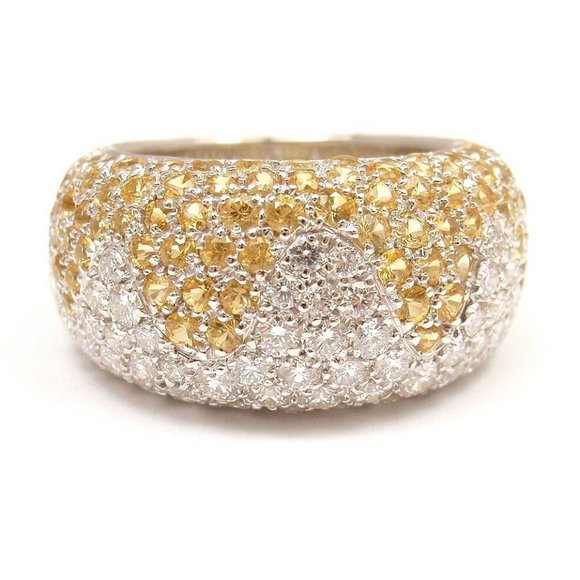 Authentic! Chopard 18k White Gold Yellow Sapphire Diamond Wave Wide Band Ring - Picture 3 of 12